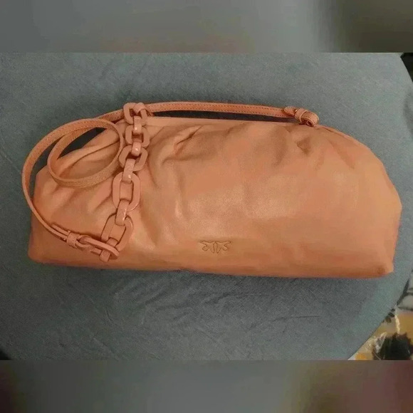 SALE PINKO Maxy Chain Clutch Block Colour Seep Nappa Apricot color RARE - Picture 2 of 10